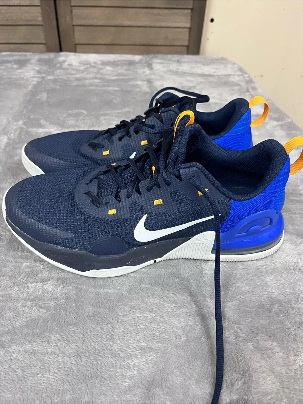 Nike Men’s Navy & Royal Blue Athletic Shoes with White Swoosh and Yellow Accents
